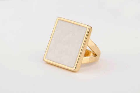 Square Enamel Ring (White)